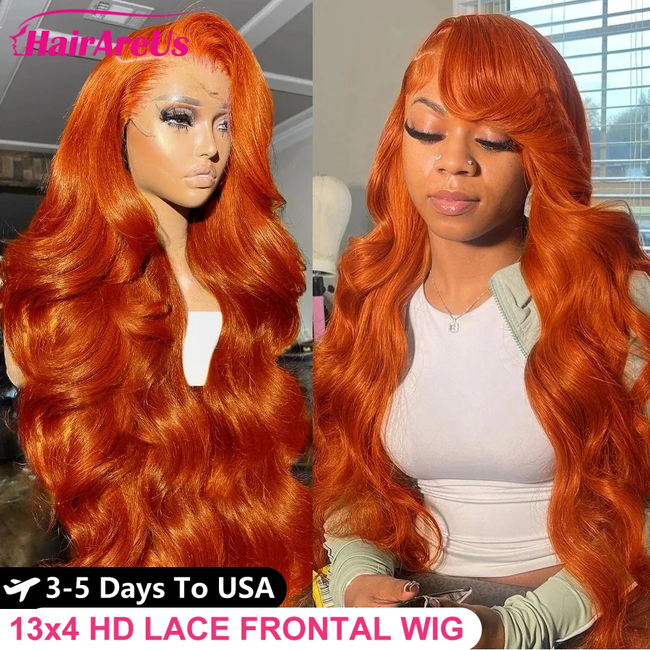 Human Hair Wigs Orange Ginger 13x4 HD Lace Front Human Hair Wigs For Women Pre Plucked Body Wave 13x6 HD Lace Frontal Wigs Human Hair Wig lace front wig front lace wig