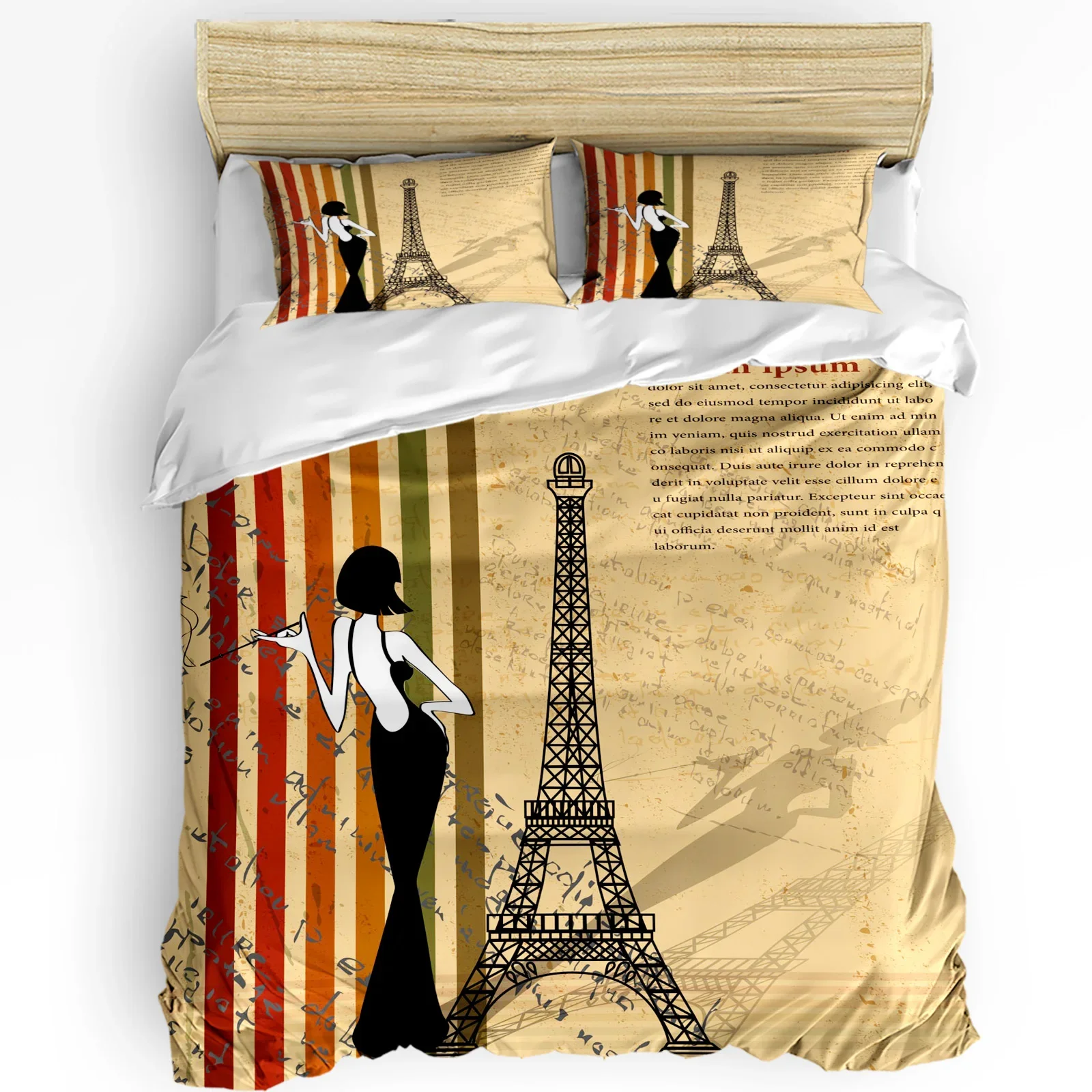

Eiffel Retro Style Printed Comfort Duvet Cover Pillow Case Home Textile Quilt Cover Boy Kid Teen Girl Luxury 3pcs Bedding Set