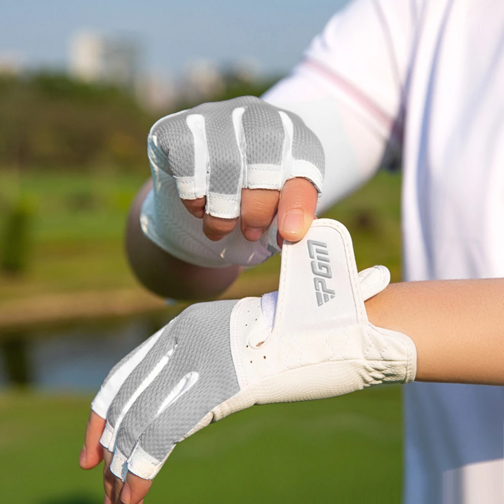 PGM 1 Pair Women's Open Finger Golf Gloves Breathable Mesh PU Sunscreen Finger Cover Left and Right Hand ST032