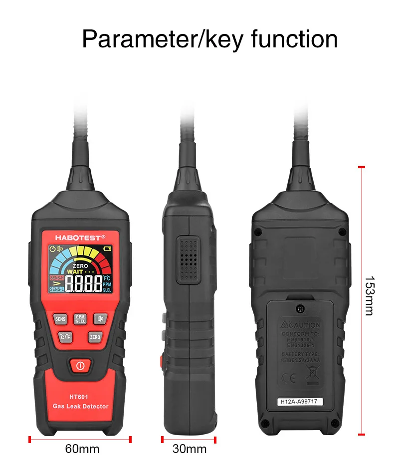 

HT601A HT601B Gas Leak Detector 0-1000PPM Sound & Screen Alarm Combustible Flammable Natural Methane Gas Detector