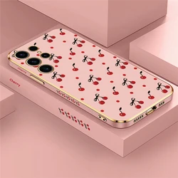 Fashion Cherry Bow Pattern Plating Silicone Phone Case - S24 5G (Pink - 686)