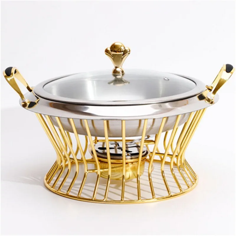 

Stainless Steel Hot pot Set Mini Hotpot Holder Glass Lid Gold Silver Chafing Dish Buffet Pan Food Tray Warmer lcohol pot dry pot