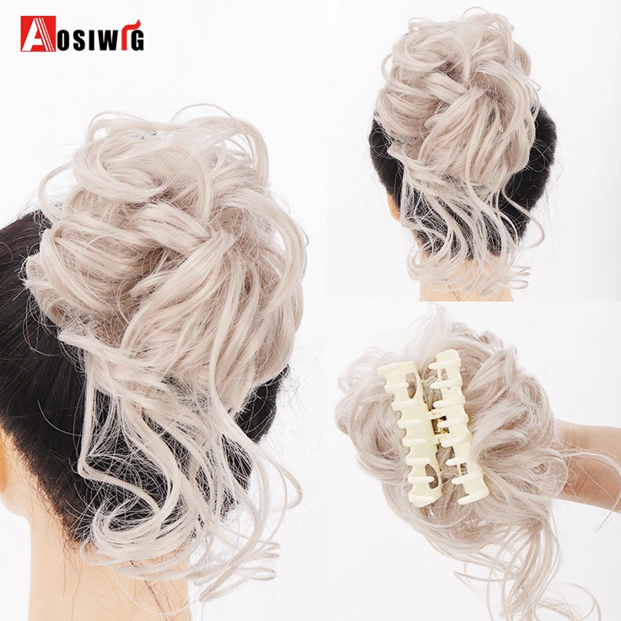 AOSIWIG 합성 곱슬 롤빵 지저분한 발톱 Chignon 클립 헤어 롤빵 곱슬 가발 클립 여성용 헤어 테일 확장
