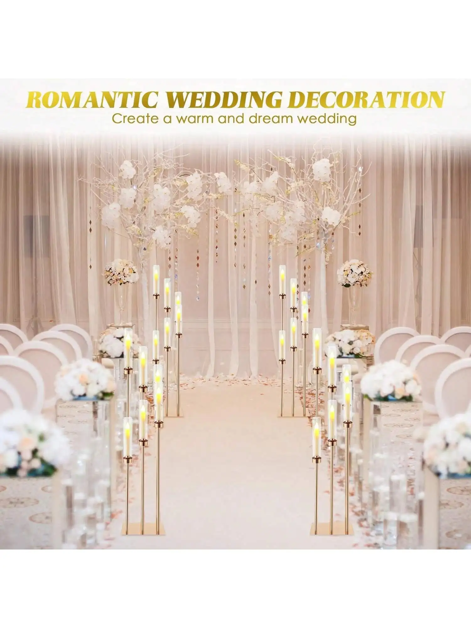 6 Arms Gold Candelabra Centerpieces for Wedding Decoration Tall Gold Floor Candelabra for Valentine's Day and Weddings