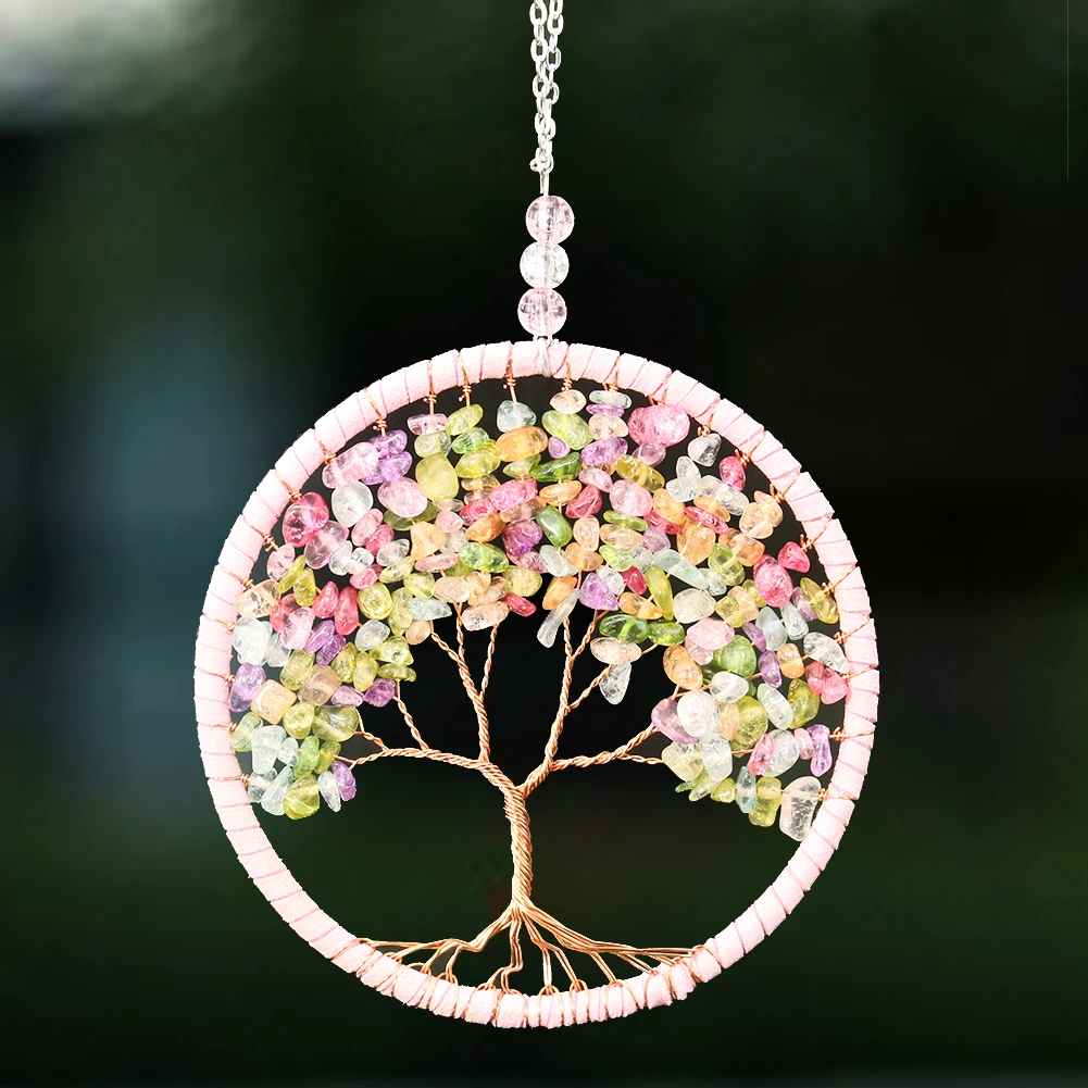 Amethyst Tree of Life Wall Hanging Decor Car Pendant Chakra Feng Shui Crystal Stone Dream Catcher Meditation Wedding Home Decor 2