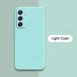 Square Liquid Silicone Phone Case - 360° Protective Soft Shockproof Back Cover - Girls' Stylish Accessory for Samsung A55 (Light Cyan)
