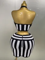 2025 New Women Celebrity Sexy Jacquard Black White Two Piece Bodycon Striped Bandage Skirt Set Designer Evening Party Dress - Image 3