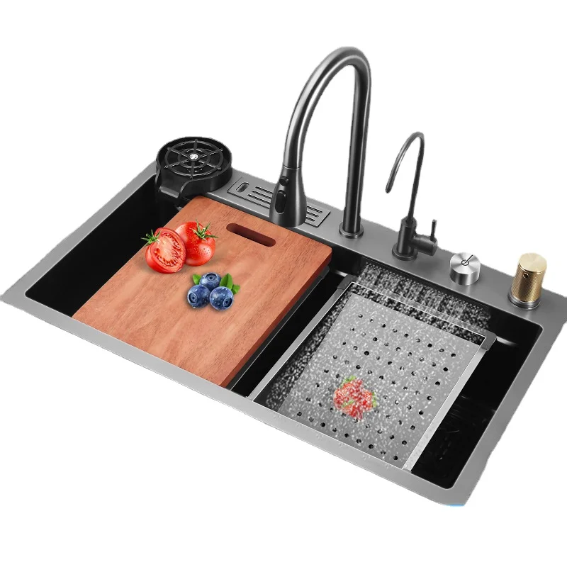 

Kitchen Rain Sink with Knife Holder Integrated Handmade Sink Single Sink Hand Wash Sink Net Red Nano Stainless Steel Single Sink