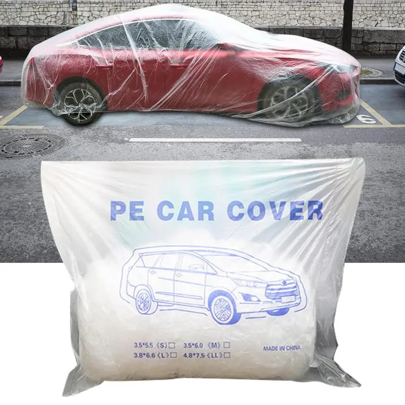 

Disposable Transparent Car Clothing Cover Dustproof Rainproof Plastic PE Film All Weather Rainproof Car Cover With Elastic Band