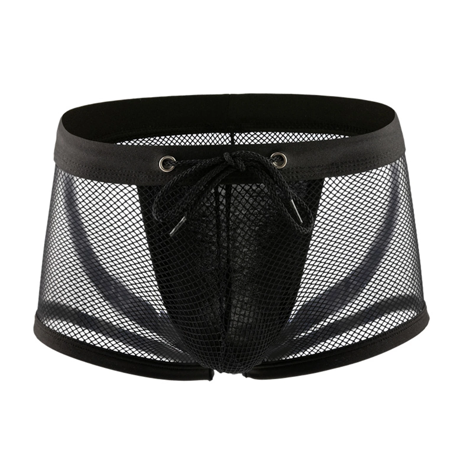 

Mens Hollow out Mesh Boxer Briefs Drawstring Low Rise Convex Pouch Hip Lifting Mesh Underwear Lingerie for Nightclub Beach