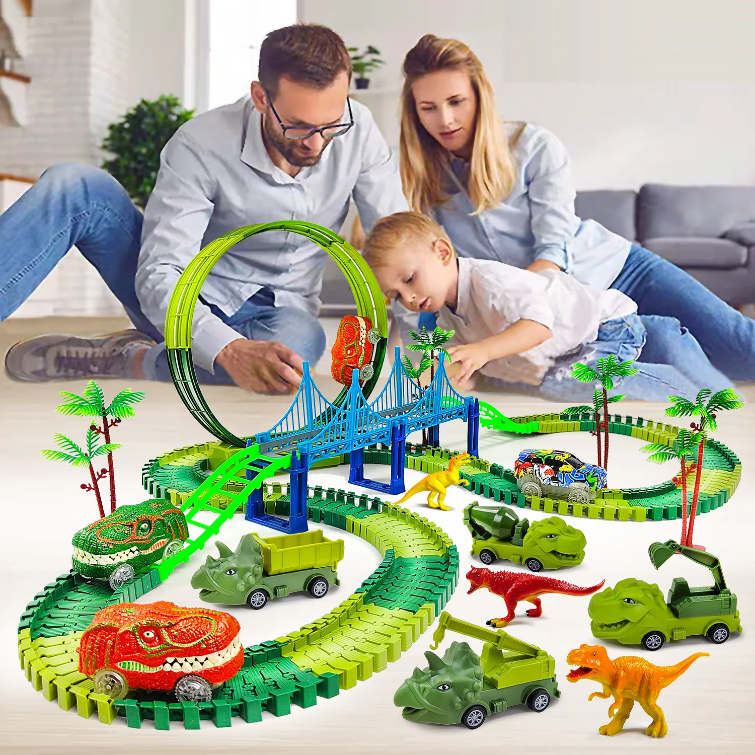 Children Electric Magic Climbing Dinosaur Track Toy Engineering Car Kids Track Car Train Toys for Children Birthday Gift 5