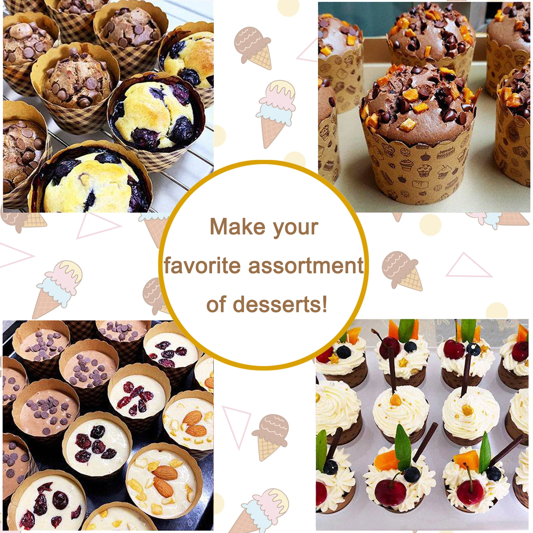 50Pcs Brown Kraft Muffin Cupcake Paper Cup Easter Bread Panettone Baking Paper Mold Kraft Craft Molds For Panetones disposable cupcake cups