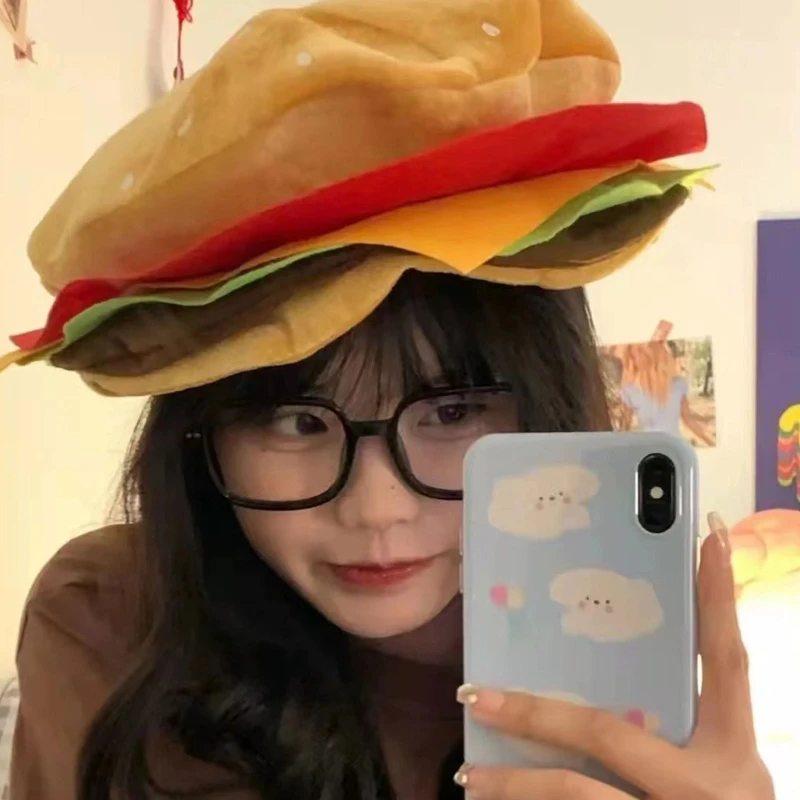 카니발 헤드 기어 모자 할로윈을위한 재미있는 패스트 푸드 멋진 햄버거 모자 소품