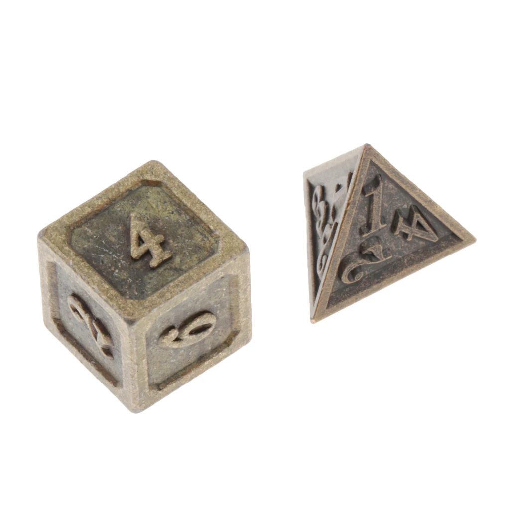 7 Pieces Antique Copper Solid Metal Polyhedral Dice Old Copper Metal RPG Role Playing Game Dice, 7 Pcs Set