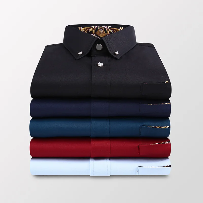 Male Black Business Slim Fit Shirts Fashion Shirts For Men Autumn Long Sleeve Print Patchwork White Formal Tops Clothing MY633