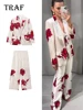 Elegant Floral Blazer Suit & Wide Leg Pants 2-Piece Set