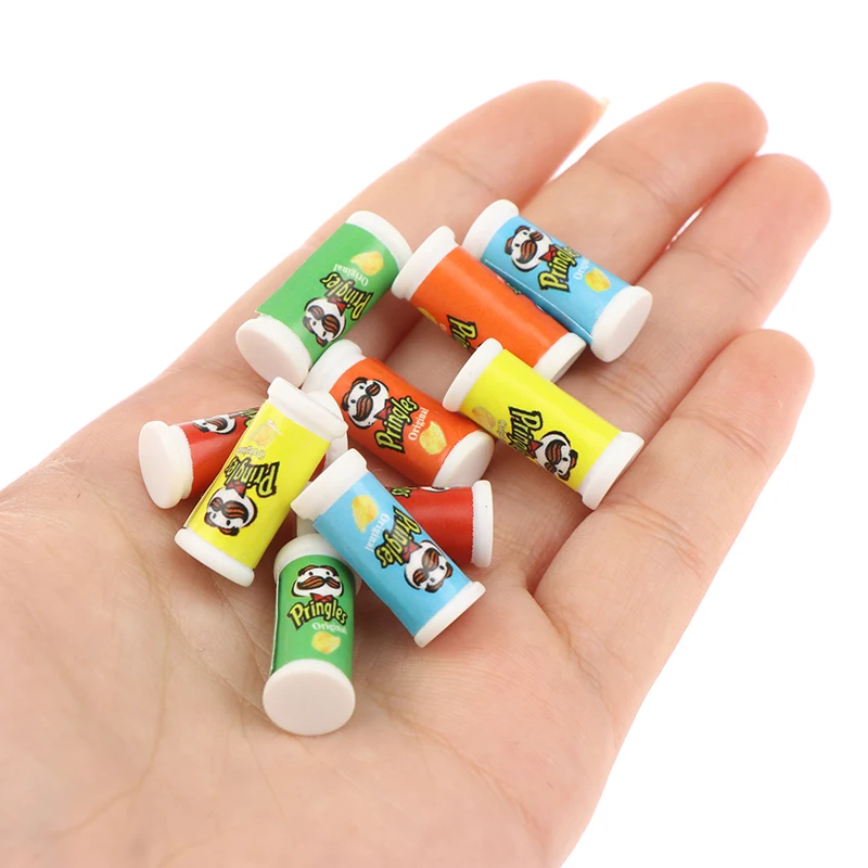 10Pcs 1:12 Dollhouse Miniature Food Snacks Simulation Potato Chips Bottle Modle Toy Pretend Play Kitchen Doll House Decoration