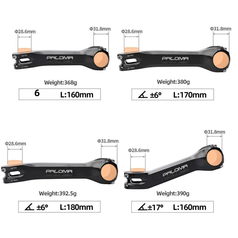 Paloma MTB Bicycle Stem CNC 7075 Aluminum ±6/17 Degree 160/170