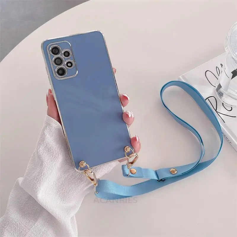 Crossbody Lanyard Plating Silicone Case with Cord Strap