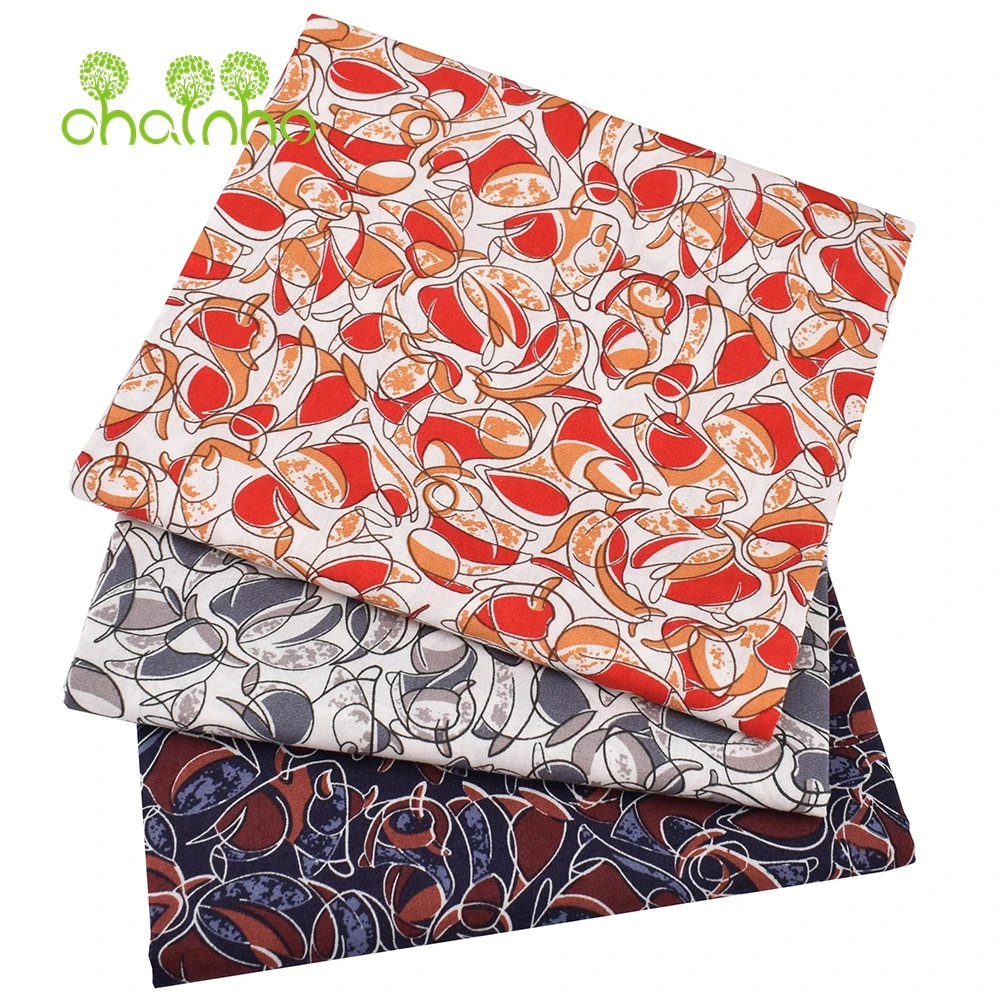 Chainho,Printed Plain Weave Poplin Cotton Fabric,DIY Quilting Sewing Material,Patchwork Cloth,Floral Series,3 Sizes,15PC43