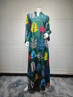 Ramadan Dubai Beaded Floral Print Maxi Dresses Moroccan Women Clothes Elegant Casual Abaya 5