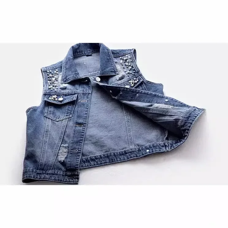 Women's Denim Vest 2024 Spring Summer New Style Washing Ripped Embroidery Sleeveless Jacket Versatile Slimming Effect 4
