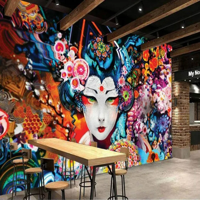 Hand Painted Japanese Geisha Beauty Wall Paper 3D Cuisine Sushi Ramen Restaurant Izakaya Industrial Decor Mural Wallpaper 3D