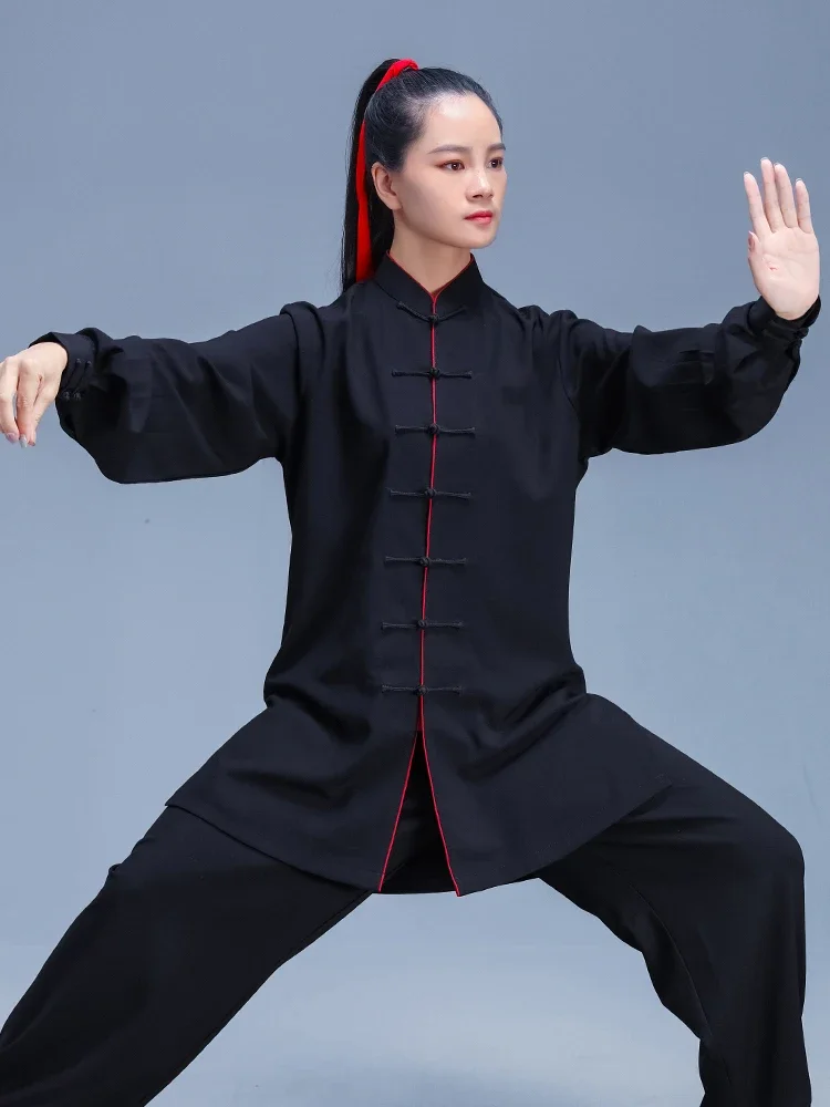 Leinen Mischung Kung Fu Tai Chi Kleidung Martial Arts Kleidung Taijiquan Wushu Uniform Wettbewerb Leistung Schwarz 2022 Neue Stil