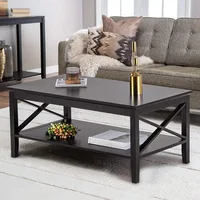 Oxford Coffee Table with Thicker Legs, Black Wood Coffee Table with Storage for Living Room 1