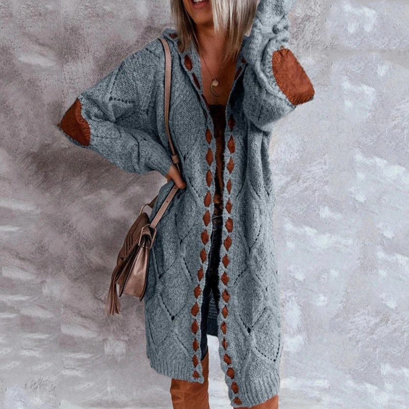 

Women's Clothing Autumn and Winter New Fashion Cardigan Winter Velvet Leather Splicing Knitted Sweater Coat Hooded Casual