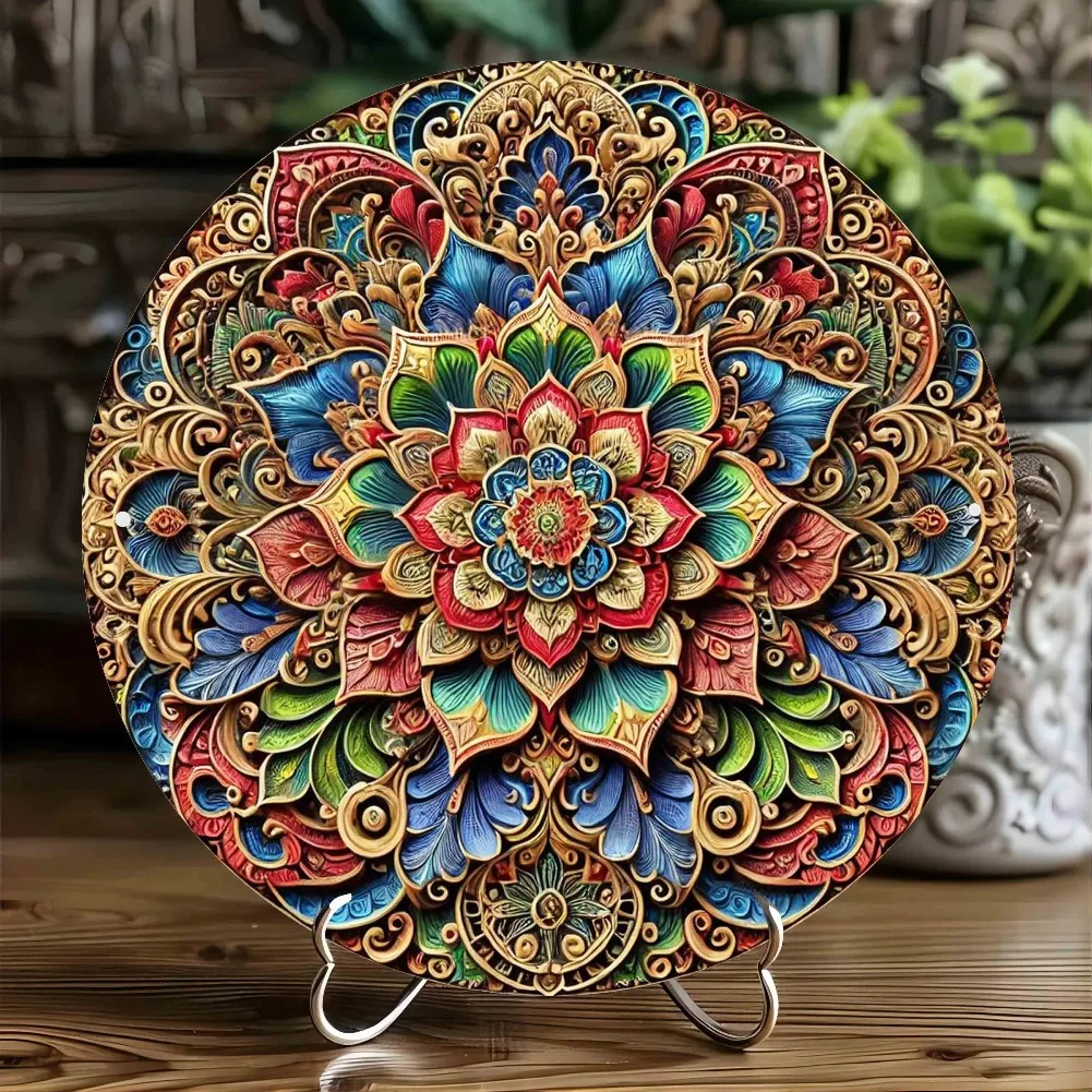 Luxurious Floral Mandala Aluminum Wall Art - Aesthetic Round Metal Decor