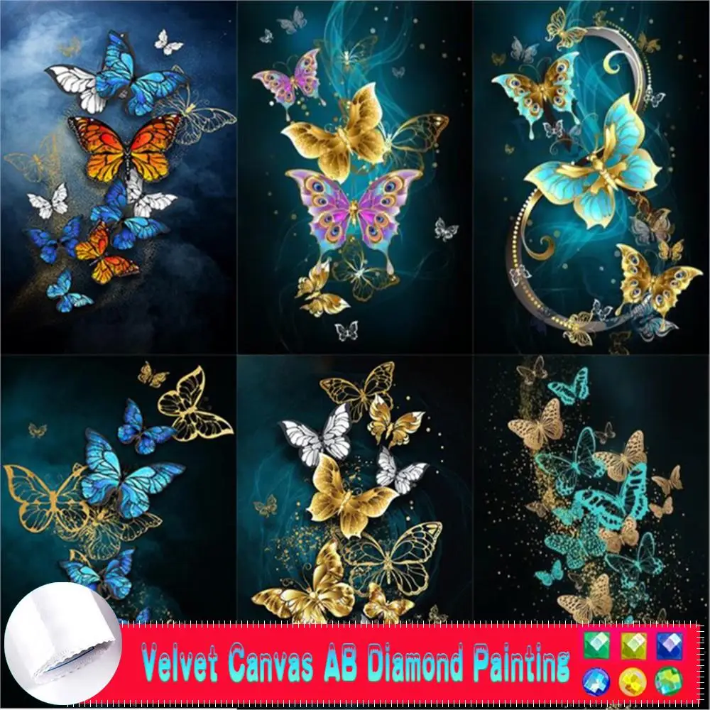 

AB Бархатный холст Бриллиантовая живопись Бабочка 5D DIY Бриллиантовая вышивка Животные Кросс вышивка Наборы Полноквадратные стразы мозаика Искусство