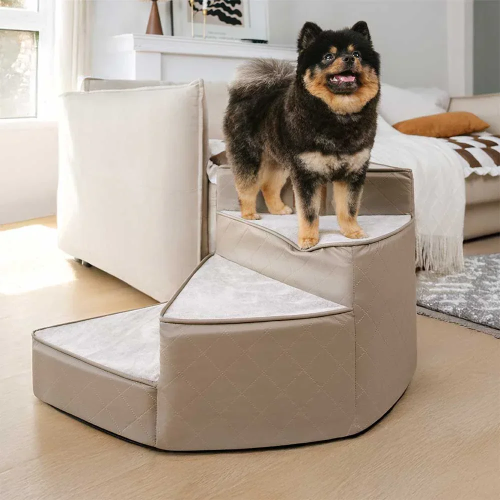 2/3/4 Step Pet Stairs Pet Ramp Stairs Water-repellent Faux Leather Removable Spiral Small Dog Ramp Ladder Non-Slip Dog/Cat Steps Pet Supplies