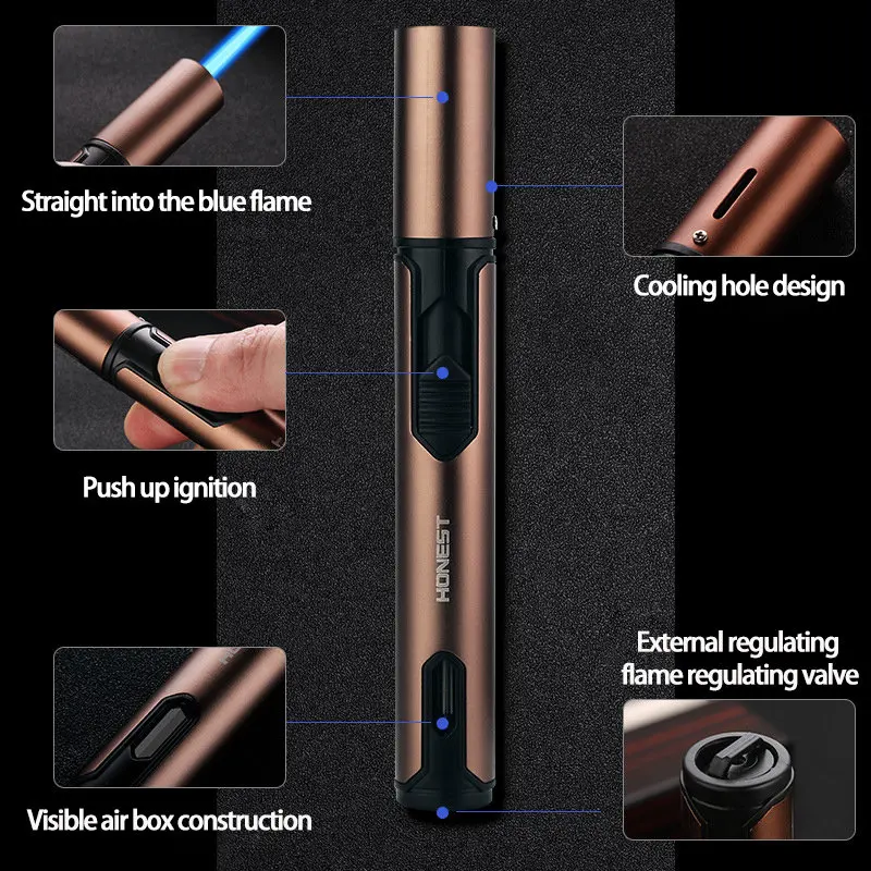Description Picture 3 of itemNew Pen Spray Gun Jet Butane Candle Lighter Metal Gas Kitchen Welding Torch Turbo Windproof Cigar Pipe Lighter Cigar Accessories