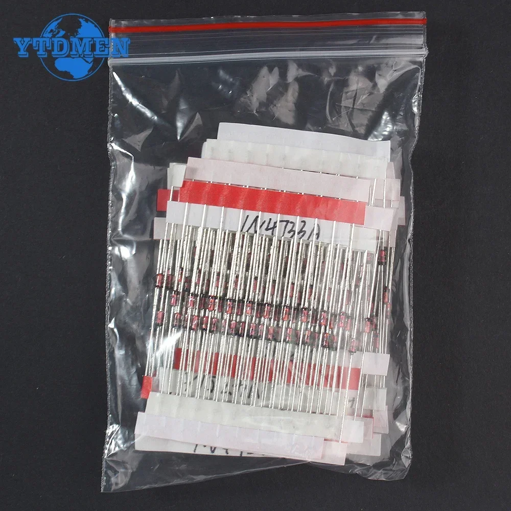 250pcs 1W Zener Diode Kit DO-41 3V-33V Voltage Regulator Diodes 3V 3.3V 3.6V 3.9V 4.3V 4.7V 5.1V 5.6V 6.2V 6.8V 7.5V 10V 20V 33V