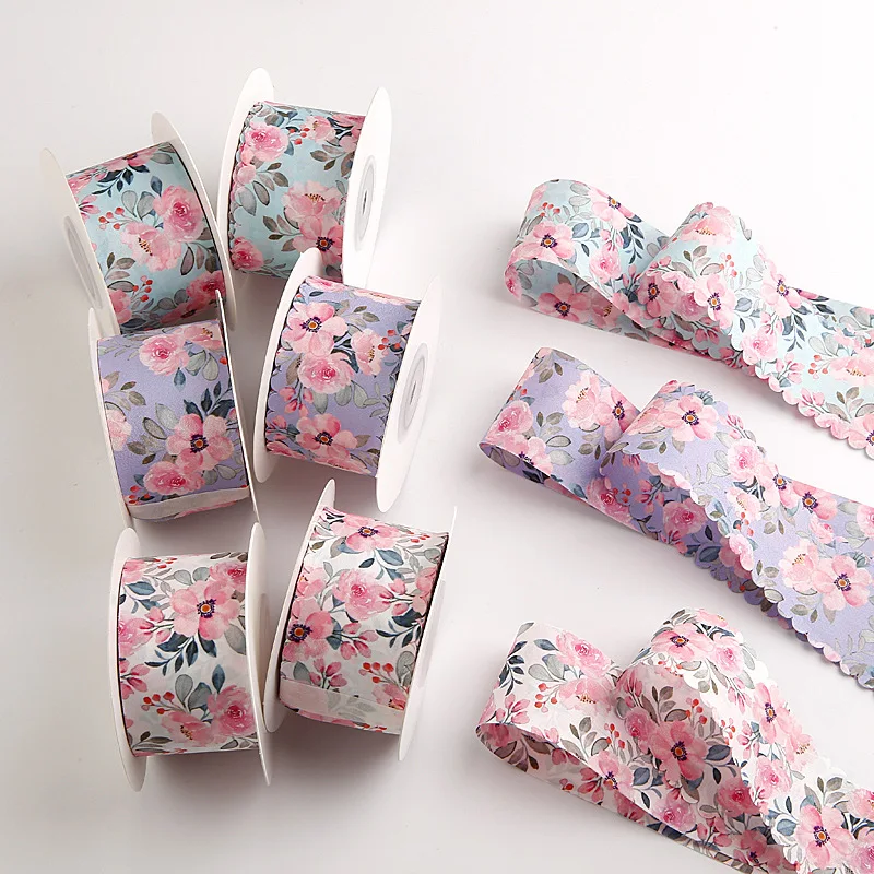 1야드 양면 인쇄 웨빙, DIY 수제 리본 헤어 액세서리 재료, 4cm 리본, 꽃무늬 선물 포장 리본