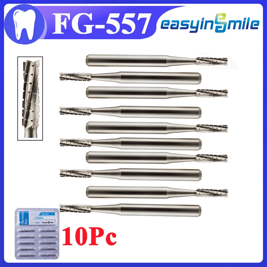 

10Pcs Dental Tungsten Steel Carbide Burs Fissure FG bur drills for High Speed Handpiece FG 557