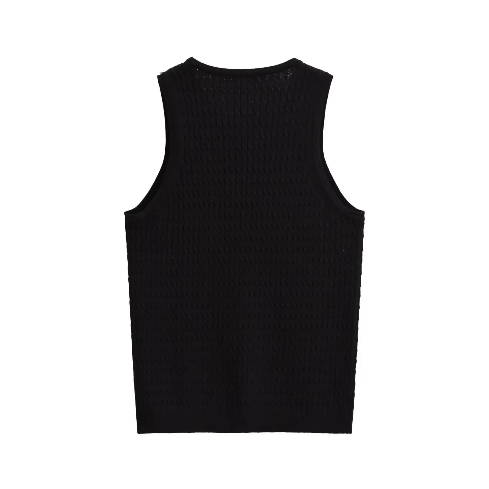 

Jenny&Dave Fashion Ladies Black Color Simple Basic Sleeveless Tshirt Women French Textured Knit Tank Top T-shirt