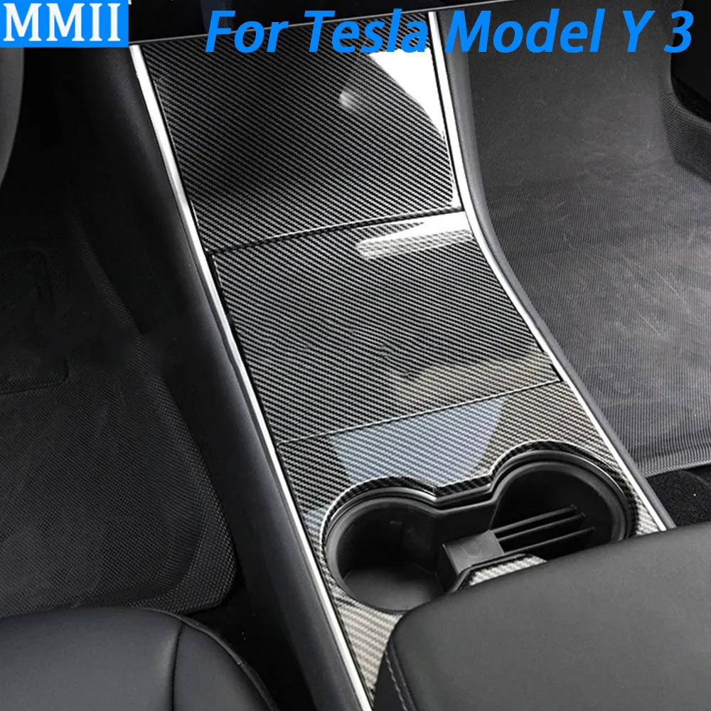 

For Tesla Model Y Model 3 2017-2022 Real Carbon Fiber Center Console Cup Holder Cover Decorative Car Interior Decoration Sticker