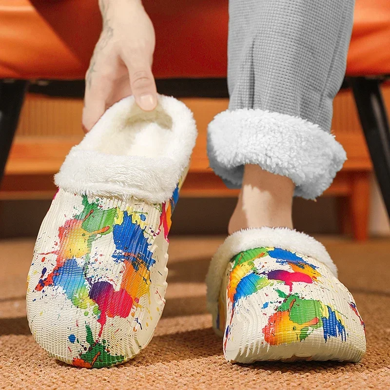 

EVA Fashion Graffiti Men's Slippers Couple's Home Cotton Shoes Winter New Men's Slippers Light Casual Indoor Cotton Slippers