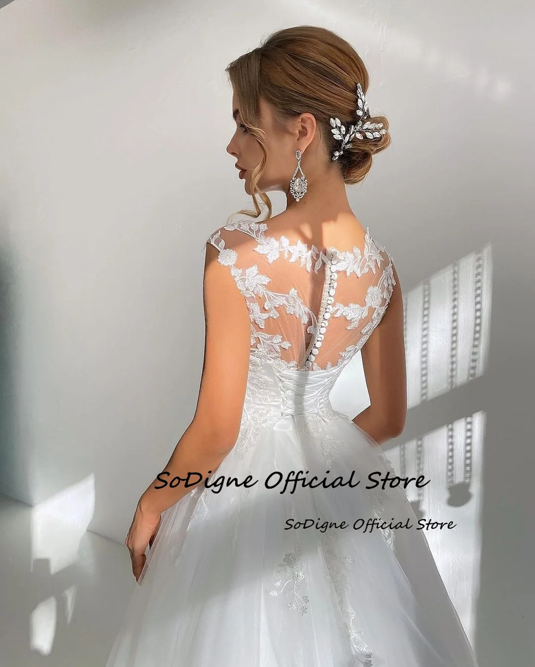 SoDigne A-line Appliques Wedding Dresses O-neck Sleeveless Tulle Bridal Dress Long Wedding Gown Robe De Mairee Customized 14 S6772ac1af901418b81f6b49c695fdc68Y