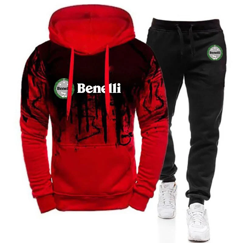 Benelli TRK 502X Printing Fashion 2023 New Man's Spring Autumn Gradual Color Hoodies Leisure Tracksuit Sweatpant 2-Piece Set