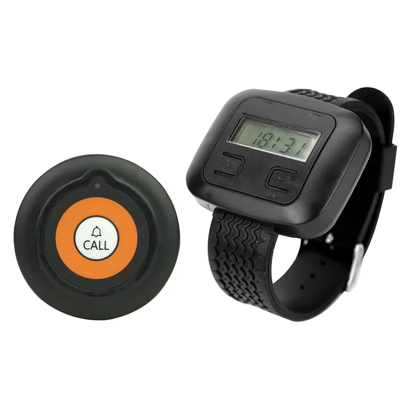 QWICAL 1Pcs Wrist Watch Pager 1 Pcs Call Button Transmitters Wireless Calling System Service for Restaurant Hotel Cafe Bar
