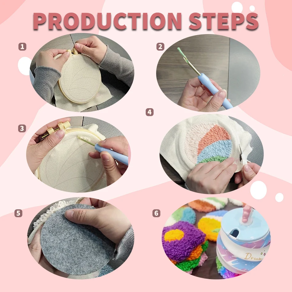 GATYZTORY DIY Punch Needle Coasters Kit DIY 6pcs Frog Animal