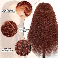 Perruque brésilienne Remy bouclée brun rougeâtre 13x4 HD Lace Front en cheveux humains, pré-épilée, 30 pouces, colorée, pour femmes 4
