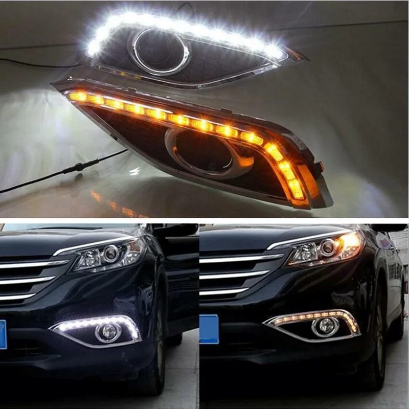 2 pçs led carro drl luzes diurnas com amarelo transformar a luz do sinal para honda CR-V crv 2012 2013 2014 nevoeiro lâmpada auto farol