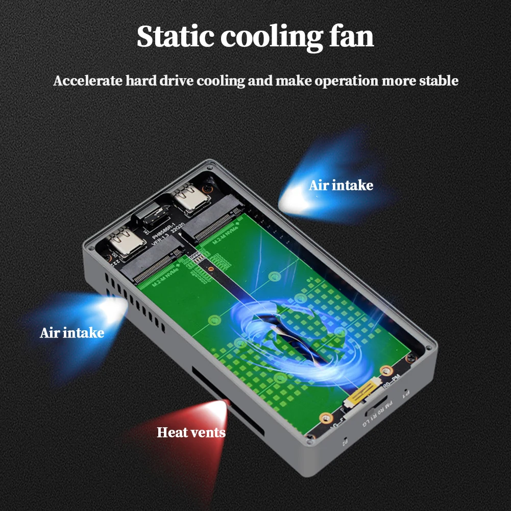 RAID Hard Disk Box Gen 2 20Gbps M.2 NVME M2 SSD Case Dual Bay Mobile Hard Drive Case Hard Drive Enclosure for Desktop Computer