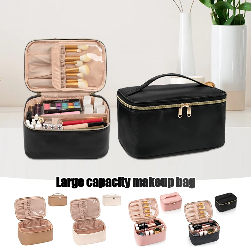 

Large Capacity Makeup Bag Portable Waterproof Travel Cosmetic Bags with Brush Compartment Toiletries Storage Bag Fashion