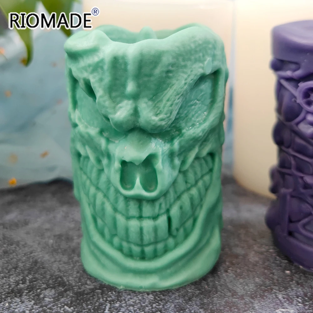 Teufel Zylindrische Duftkerze Silikonform Halloween Piratenschädel Modellform für DIY Gips Aromatherapie Harzherstellung Formen – Detail 6