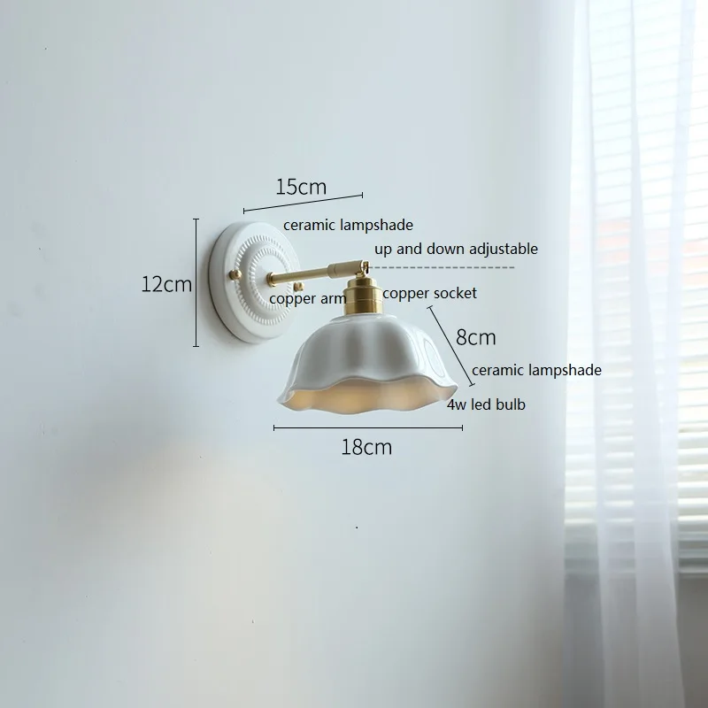 IWHD 화이트 세라믹 LED 벽 조명기구 구리 팔 소켓 침실 거실 램프 옆에 현대 Wandlamp Applique Murale